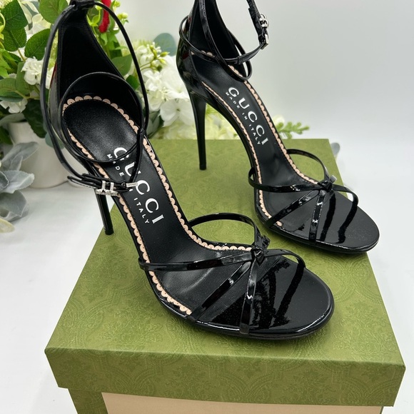 Gucci Shoes - Women's Gucci, patent leather ankle strap, heeled sandals size 40 made in Italy
